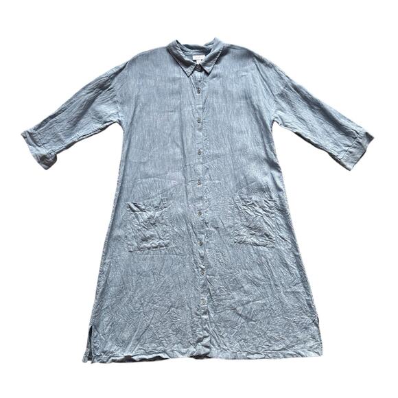 J Jill Pure Jill Linen Shirt Dress Midi Button Up Minimalist Lagenlook Pockets - Picture 1 of 7